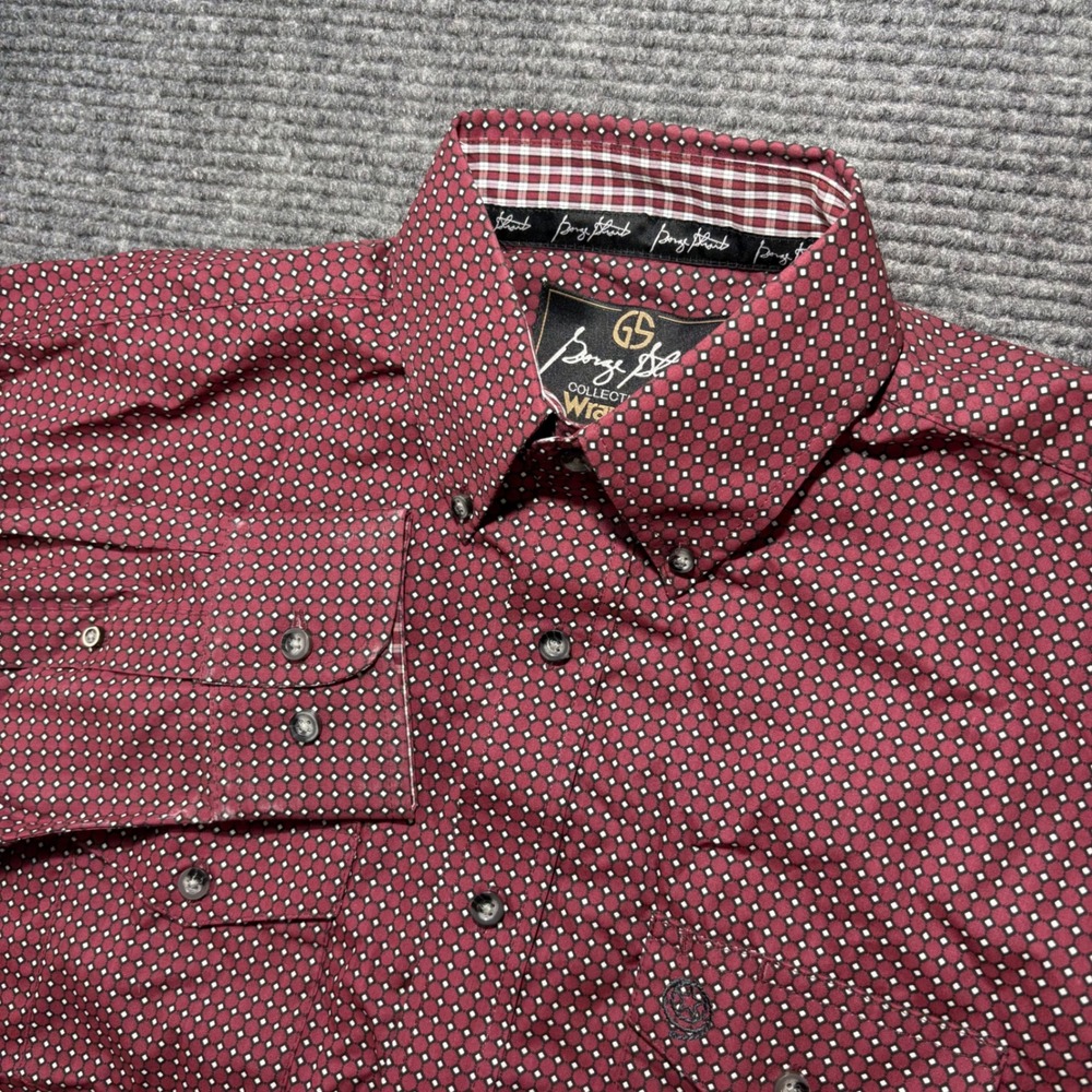 Wrangler George Strait Mens Burgundy Geometric Western Button Down Shirt MGSR577